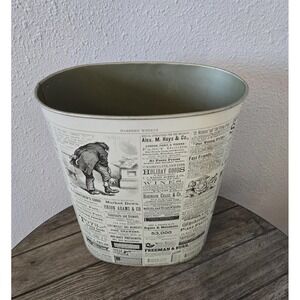 Vintage Cheinco Metal Wastebasket Trash Can Harper's Weekly Newsprint Motif 13"